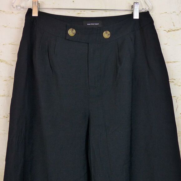 Who What Wear Pants Women 8 Black Wide Leg Crop Pleated Sailor Rayon 28x22 Boho - Picture 4 of 11